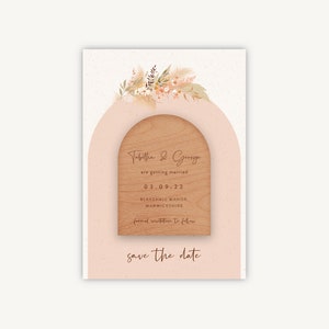 Magnete Save the Date per matrimonio - Save the Date inciso in legno - Matrimonio Boho - Boho moderno