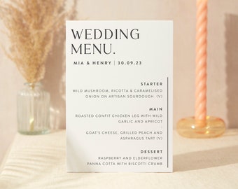 Wedding Menu Sign – Minimalist A5 Foamex Table Decor