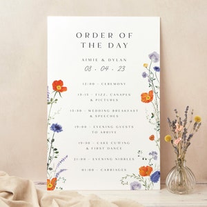 Wedding Order of the Day Sign - Wedding Timeline Sign - Order of Events Sign - Large Order of Service Sign Pressed Wildflowers Wedding Sign