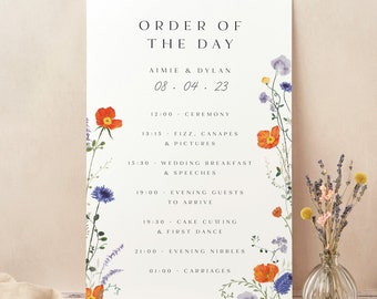 Pressed Wildflower Wedding Order of the Day Sign