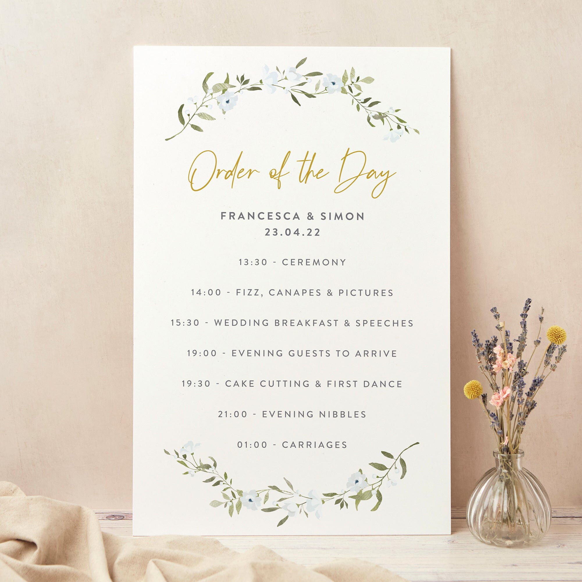 Spring Flowers Wedding Order Of The Day Sign