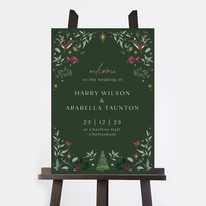 Wedding Welcome Sign, Custom Wedding Sign, Large Wedding Board, Printed, Winter Christmas image 2