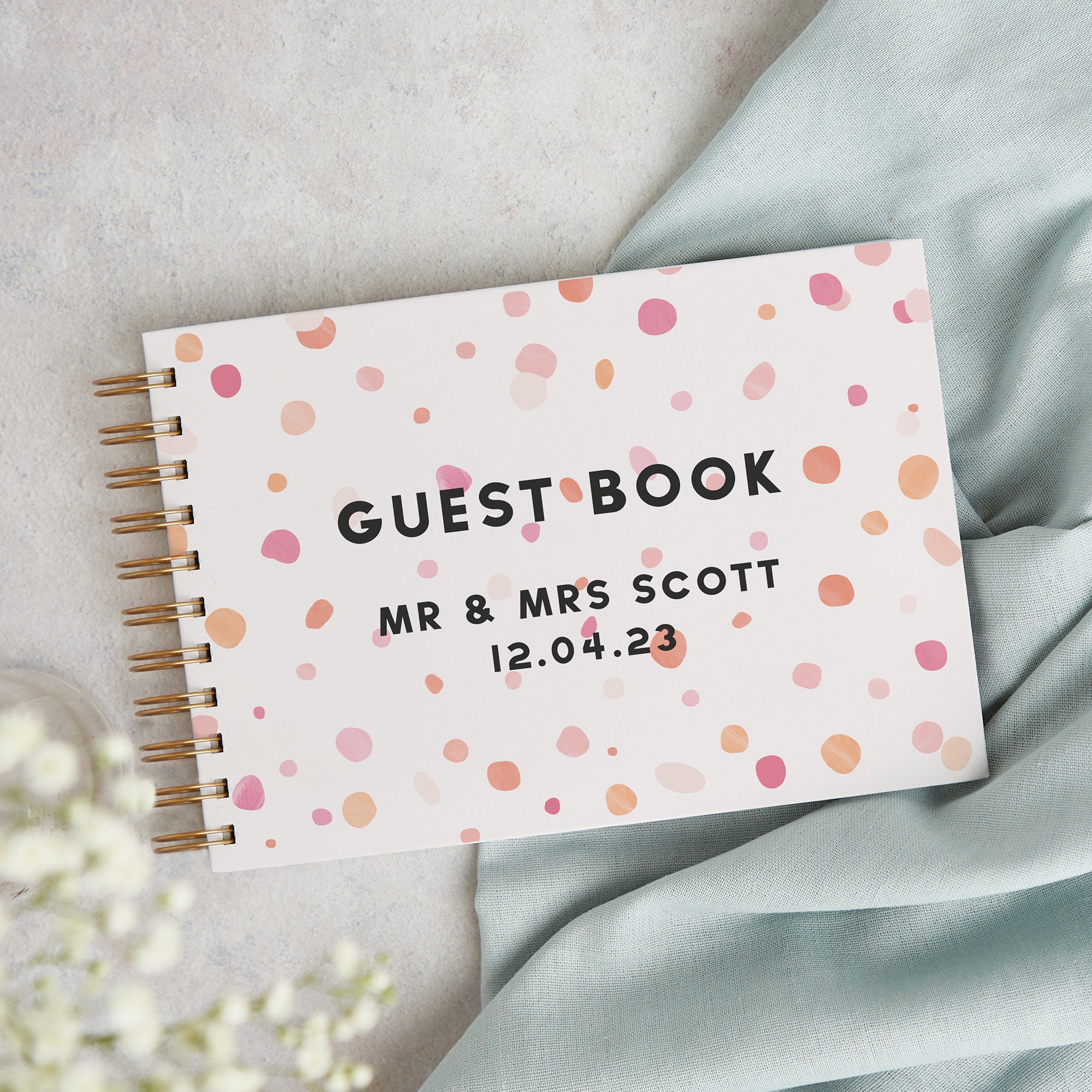 Bright Pink Confetti Wedding Guest Book