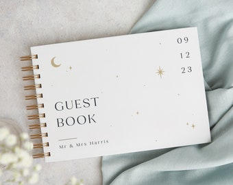 Celestial Night Sky Wedding Guest Book - Personalised Guest Book - Custom Wedding Guestbook - Wire Spiral Bound Landscape Wedding Book