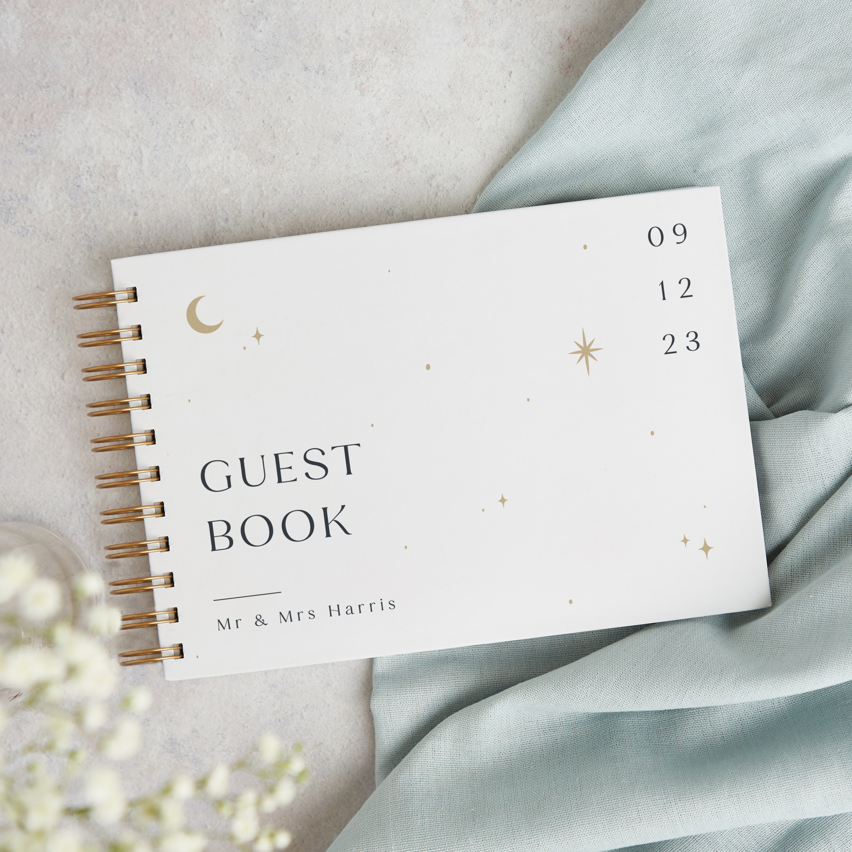 Celestial Night Sky Wedding Guest Book - Personalised Guest Book - Custom Wedding Guestbook - Wire Spiral Bound Landscape Wedding Book