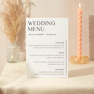 Hochzeits-Menü-Zeichen | Hochzeit Zeichen | A4 Robustes Foamex Schild | Minimales Layout