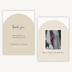 Carte de remerciement de mariage minimaliste avec photo en arc