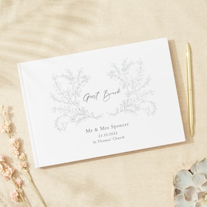 Elegant Floral Linen Guest Book - Personalised Guest Book - Custom Wedding Guestbook - Linen Landscape Wedding Book