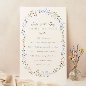 Wedding Order of the Day Sign - Wedding Timeline Sign - Order of Events Sign - Large Order of Service Sign - Wildflower Wreath Wedding Sign