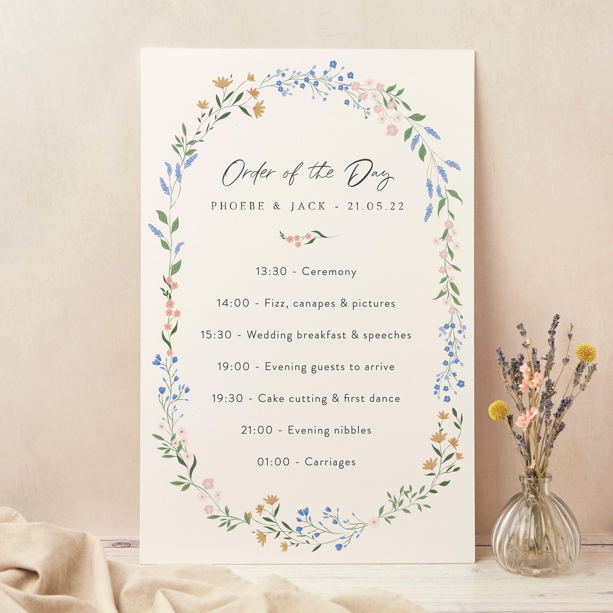 Wildflower Wreath Wedding Order Of The Day Sign