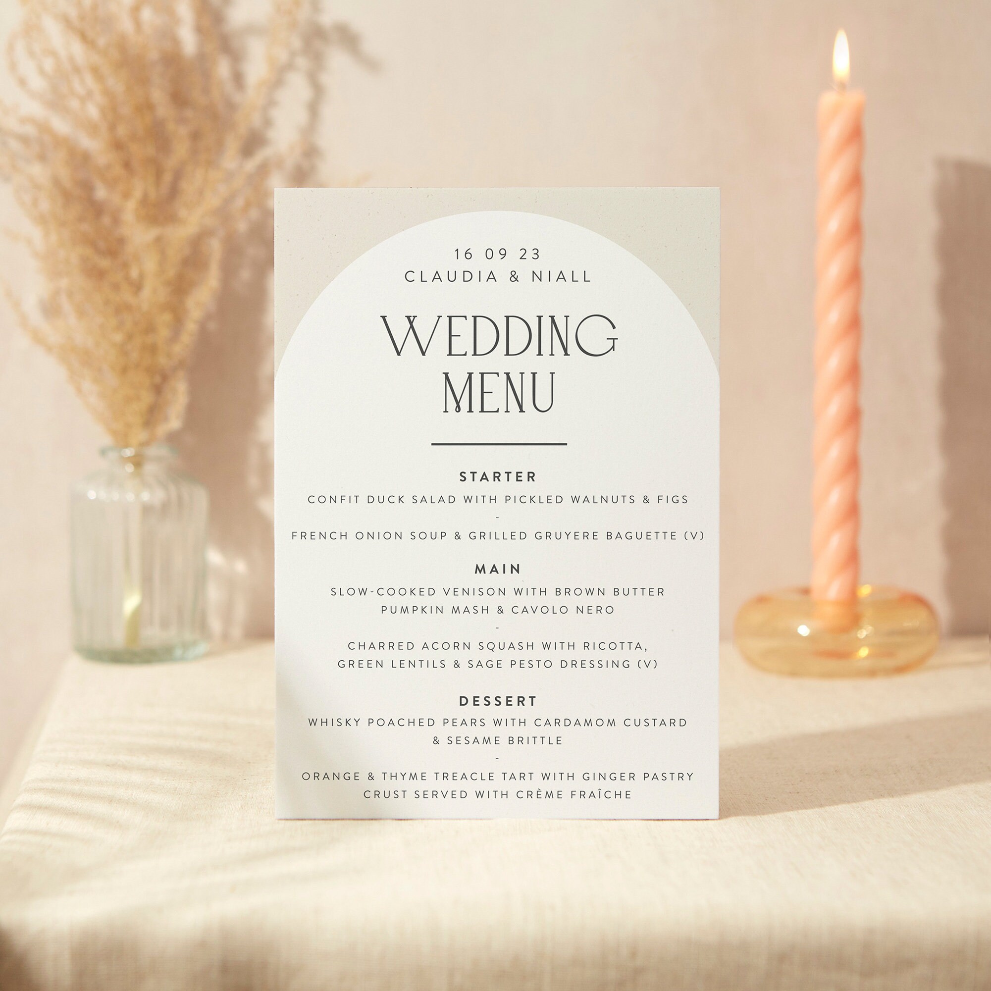 Wedding Menu Sign | A5 Sturdy Foamex Minimalist Arch