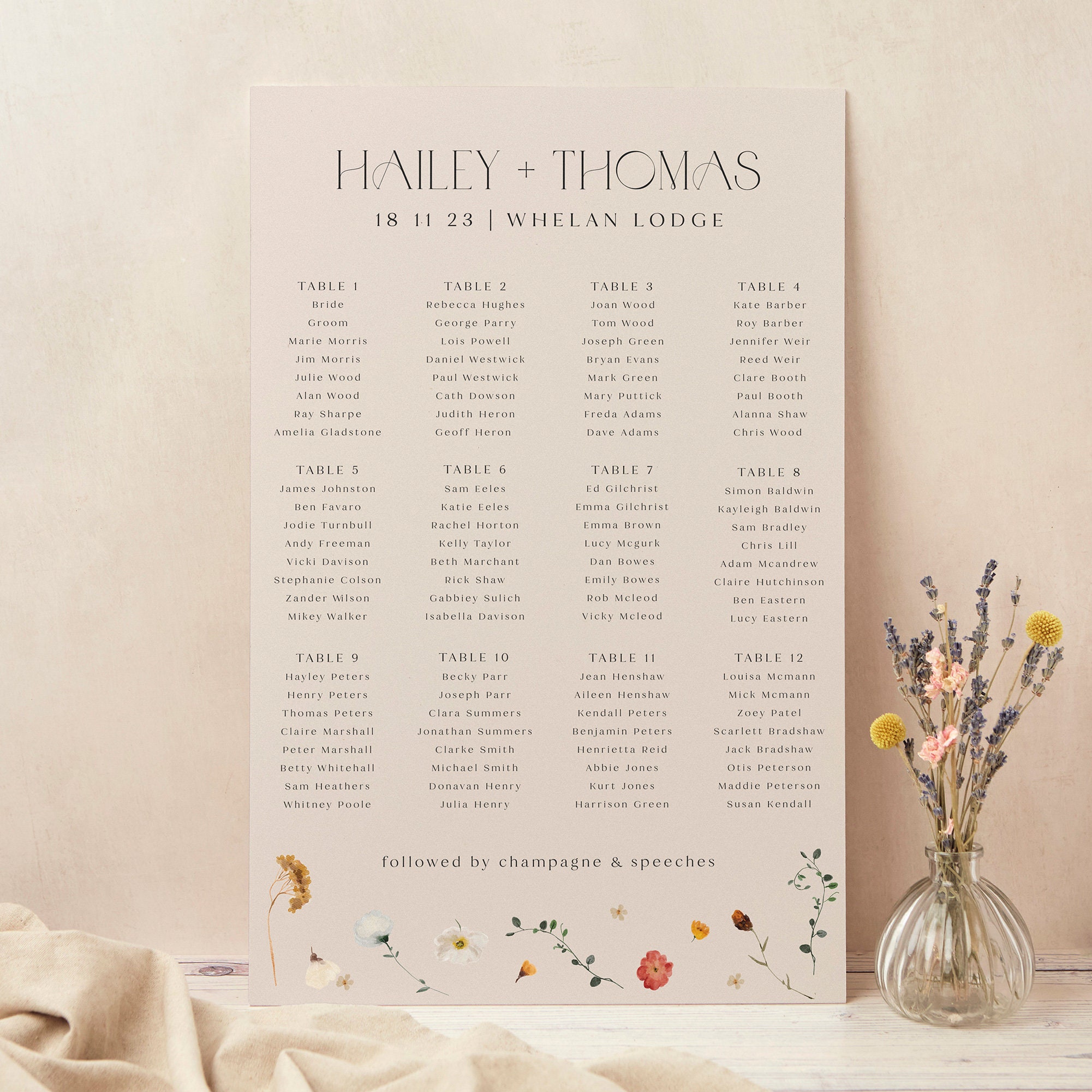 Wedding Table Plan, Seating Chart, Winter Floral