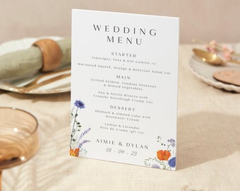 Wedding Menu Sign | Wedding Sign | A4 Sturdy Foamex Sign | Pressed Wildflowers