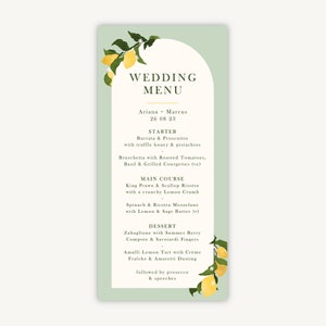 Menu de mariage personnalisé - Menus de petit-déjeuner de mariage - Conception de menus de mariage - Citrons d'Amalfi