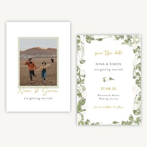 Wedding Save The Date Card - Photo Save the Date - Classic Traditional Wedding Save the Date - White Floral