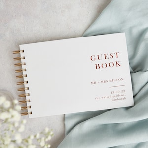 Caramel Autumn Colour Block Wedding Guest Book - Personalised Guest Book - Custom Wedding Guestbook - Wire Spiral Bound Landscape Book