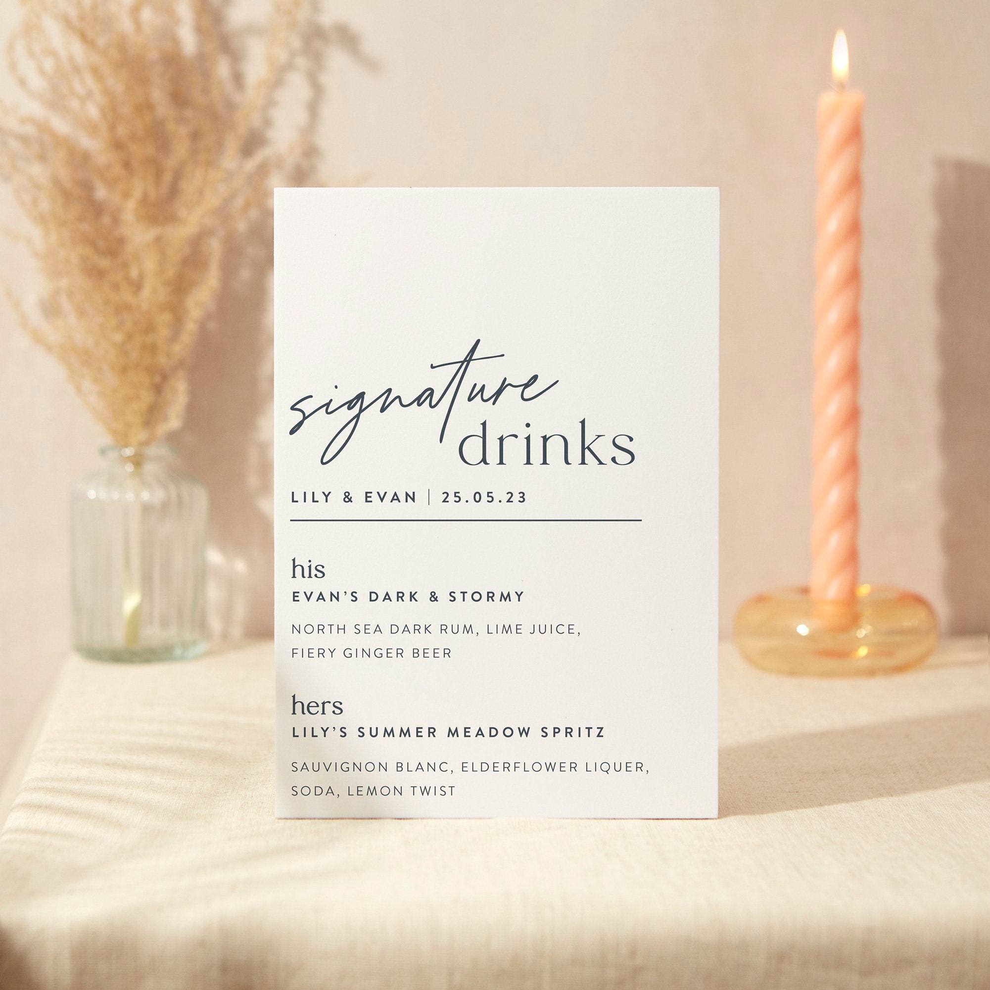 Signature Drinks Sign | Wedding A5 Sturdy Foamex Modern Typography Script