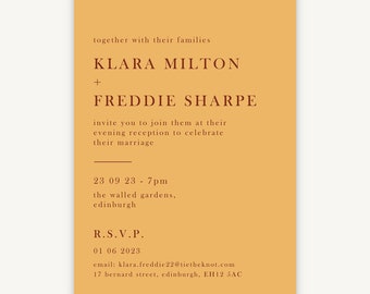 Caramel Color Block Wedding Reception Invitation