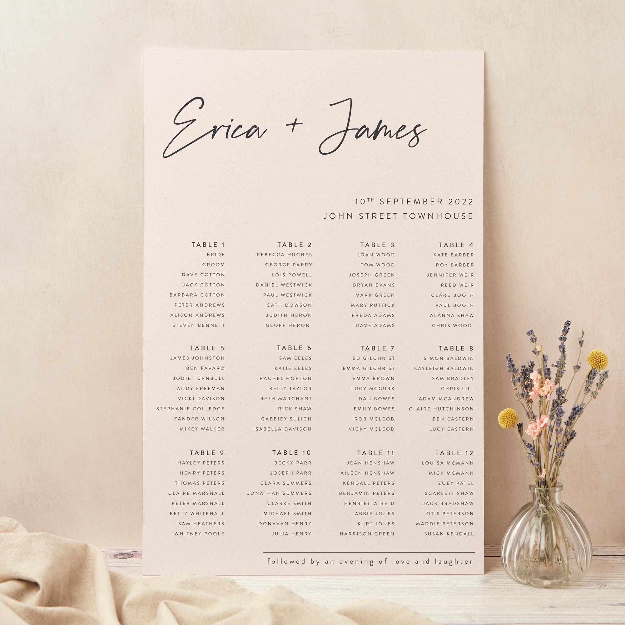 Wedding Table Plan, Seating Chart, Minimal Script