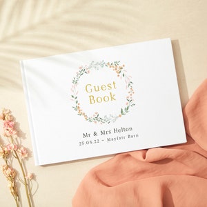 Summer Meadow Linen Guest Book - Personalised Guest Book - Custom Wedding Guestbook - Linen Landscape Wedding Book