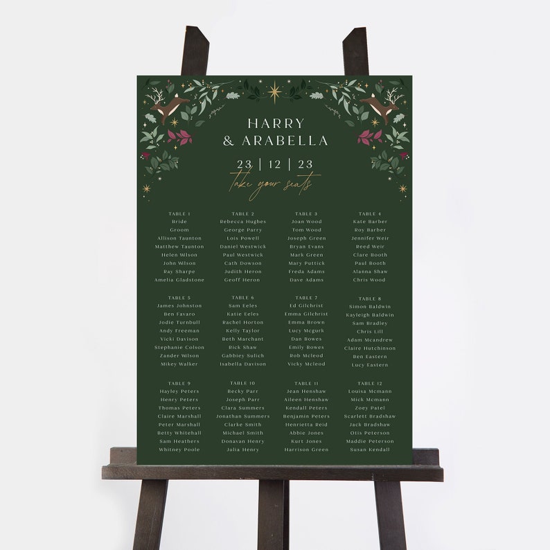 Wedding Table Plan, Seating Chart, Winter Christmas image 2