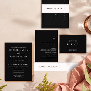 Custom Wedding Invitations - Modern Wedding Invitations - Minimalist Wedding Invites - Black Modern Script