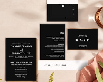 Modern Script Wedding Invitations - Black Minimalist Design