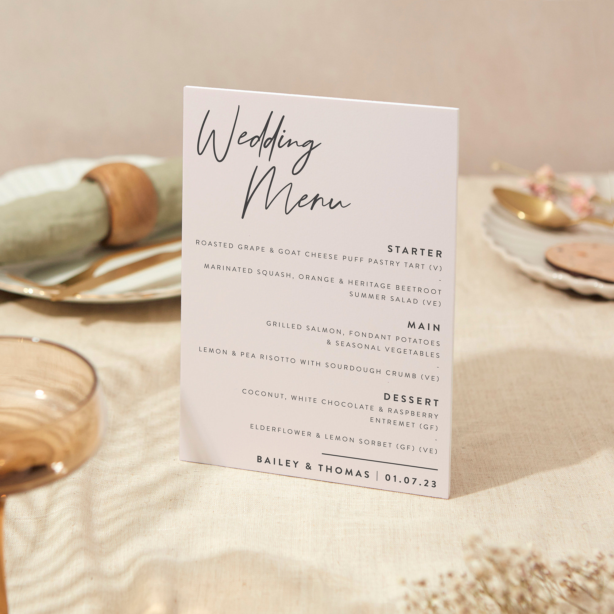 Wedding Menu Sign | A4 Sturdy Foamex Modern Minimal Script