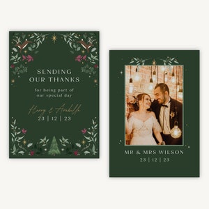 Biglietto di ringraziamento per matrimonio con foto di Natale invernale