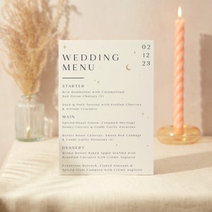 Placa de menu de casamento | Placa de casamento | Placa de espuma resistente A5 | Céu noturno celestial