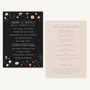 Wedding Order of Service - Wedding Ceremony Order of the Day - Wedding Program Order of Service Sheet - Wedding Stationery Winter Floral