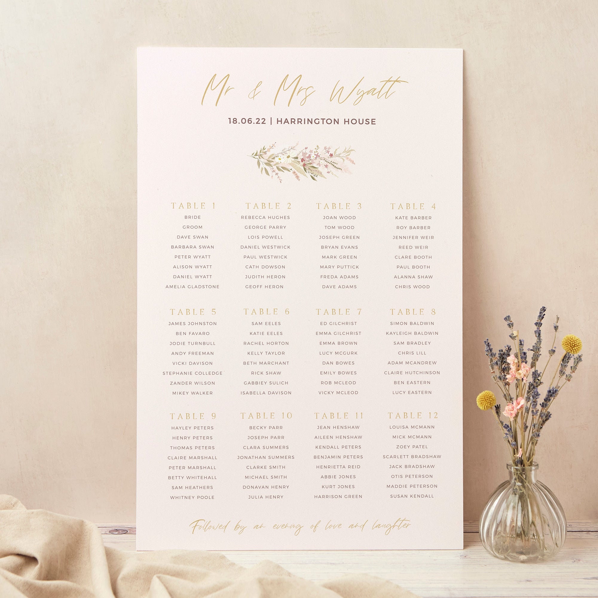 Wedding Table Plan, Seating Chart, Dried Flower Hoop