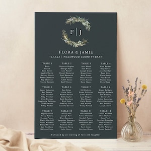 Hochzeit Tischplan, Sitzplan, Winter Botanical