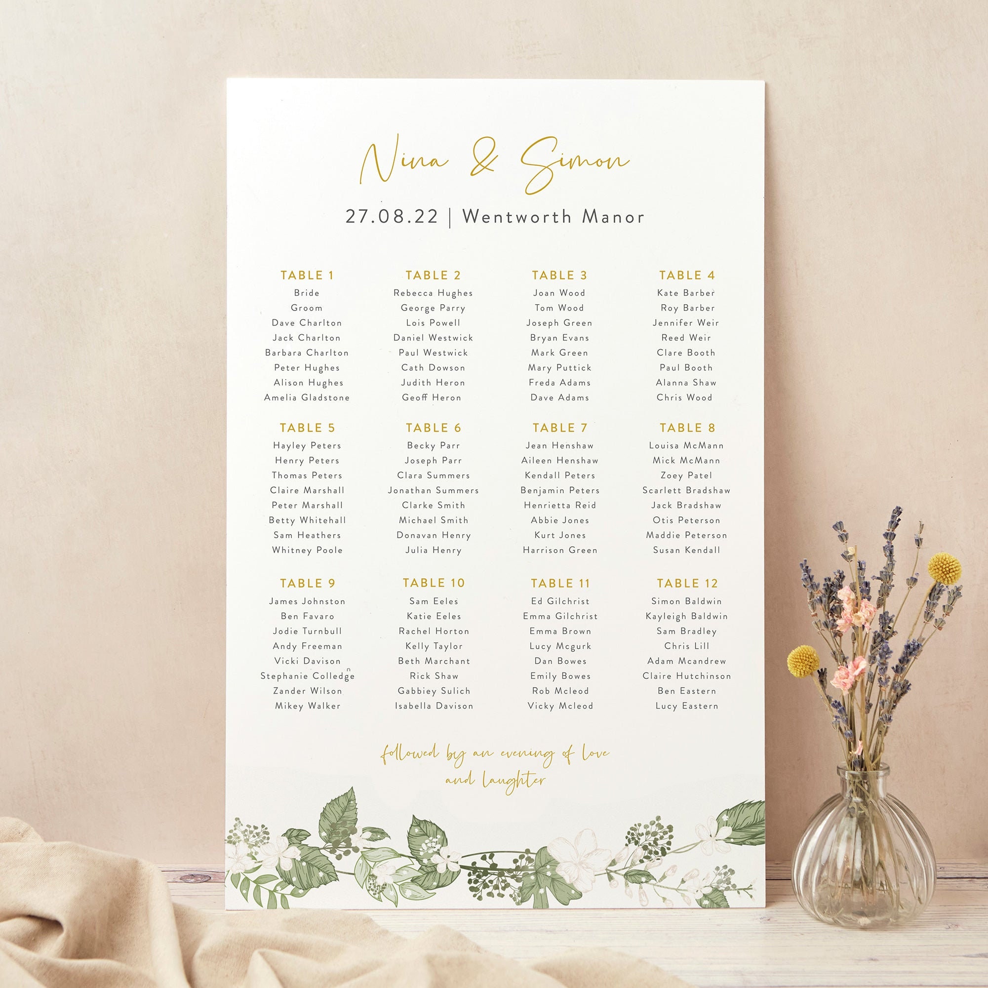 Wedding Table Plan, Seating Chart, White Floral