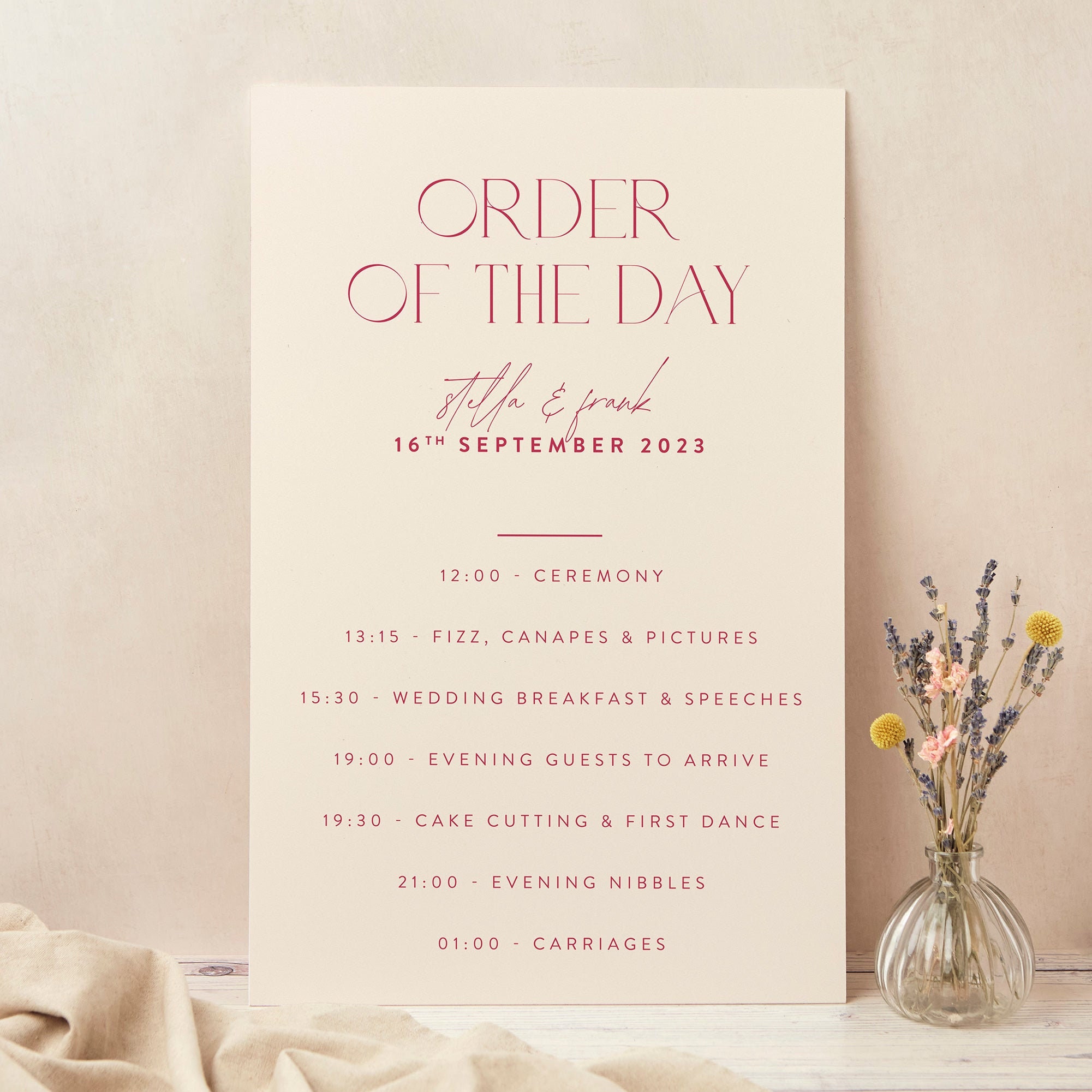 Magenta Modern Script Wedding Order Of The Day Sign