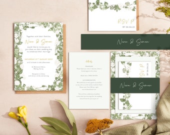 White Floral Wedding Invitation