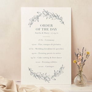 Wedding Order of the Day Sign - Wedding Timeline Sign - Order of Events Sign - Large Order of Service Sign - Foliage Monogram Wedding Sign