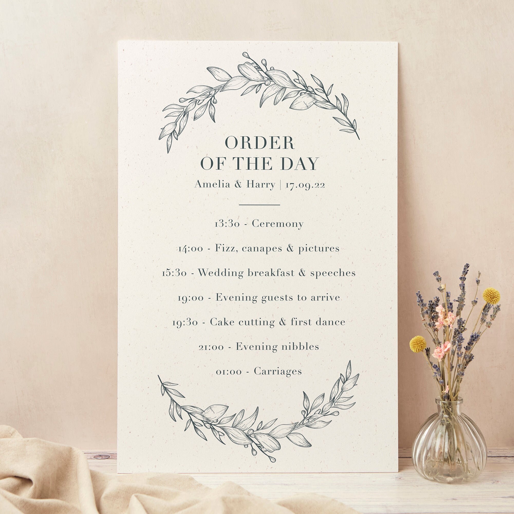 Foliage Monogram Wedding Order Of The Day Sign