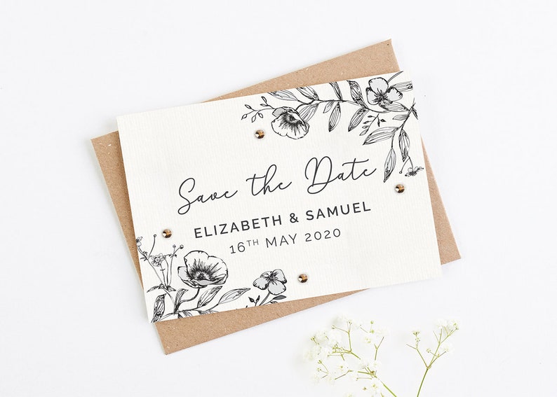 Monochrome Floral Folded Save the Date Save the Date Save the Date Cards