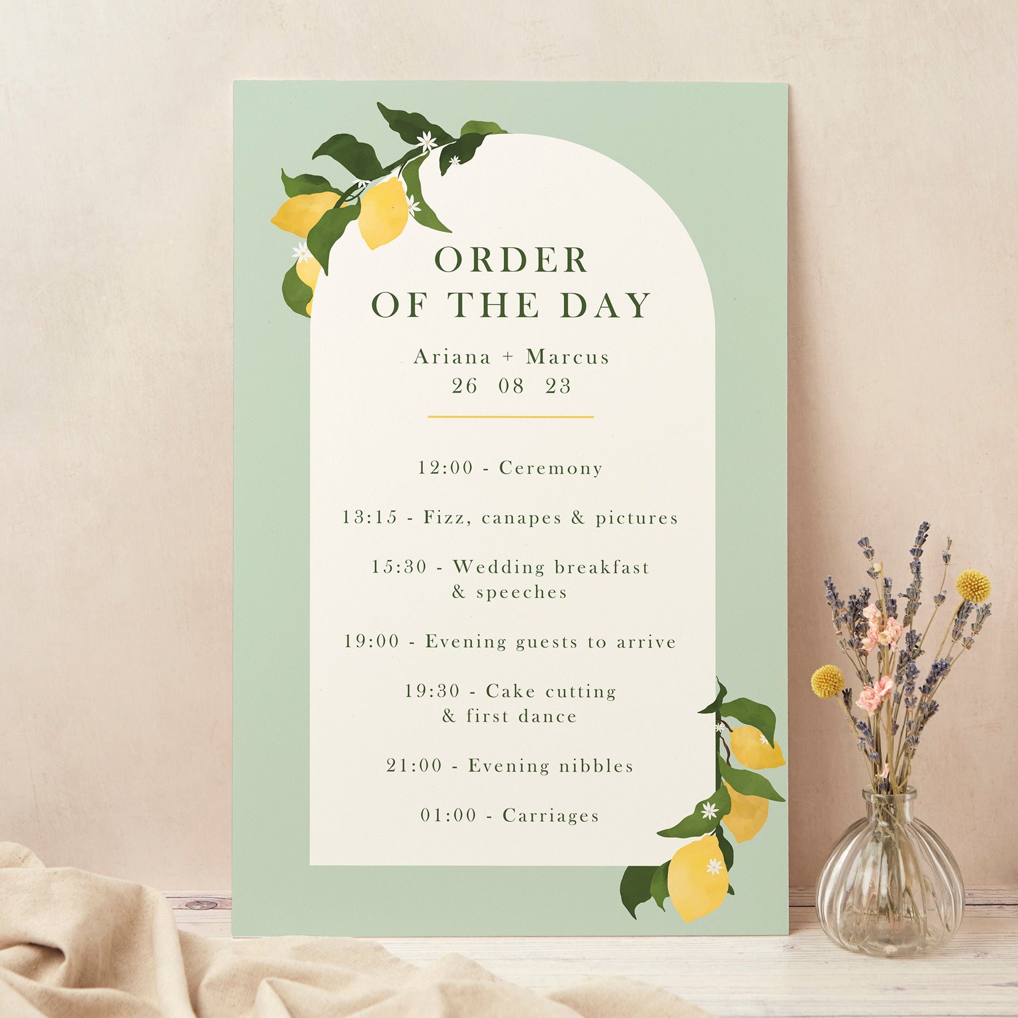 Amalfi Lemons Wedding Order Of The Day Sign