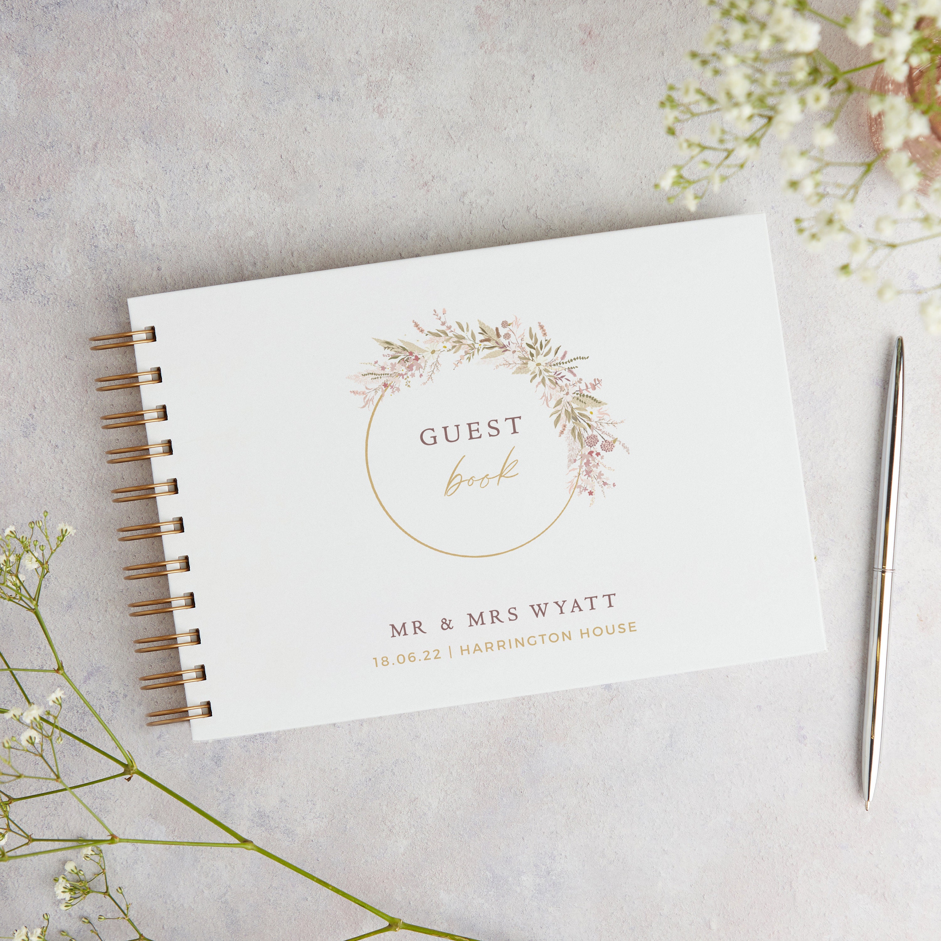 Dried Flower Hoop Wedding Guest Book