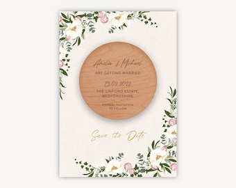 Floral Hoop Wooden Magnet Save the Date