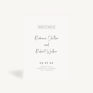 Wedding Order of Service - Wedding Ceremony Order of the Day - Wedding Program Order of Service Booklet - Wedding Stationery Modern Script