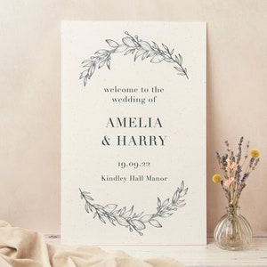 Wedding Welcome Sign, Custom Wedding Sign, Large Wedding Board, Printed, Foliage Monogram