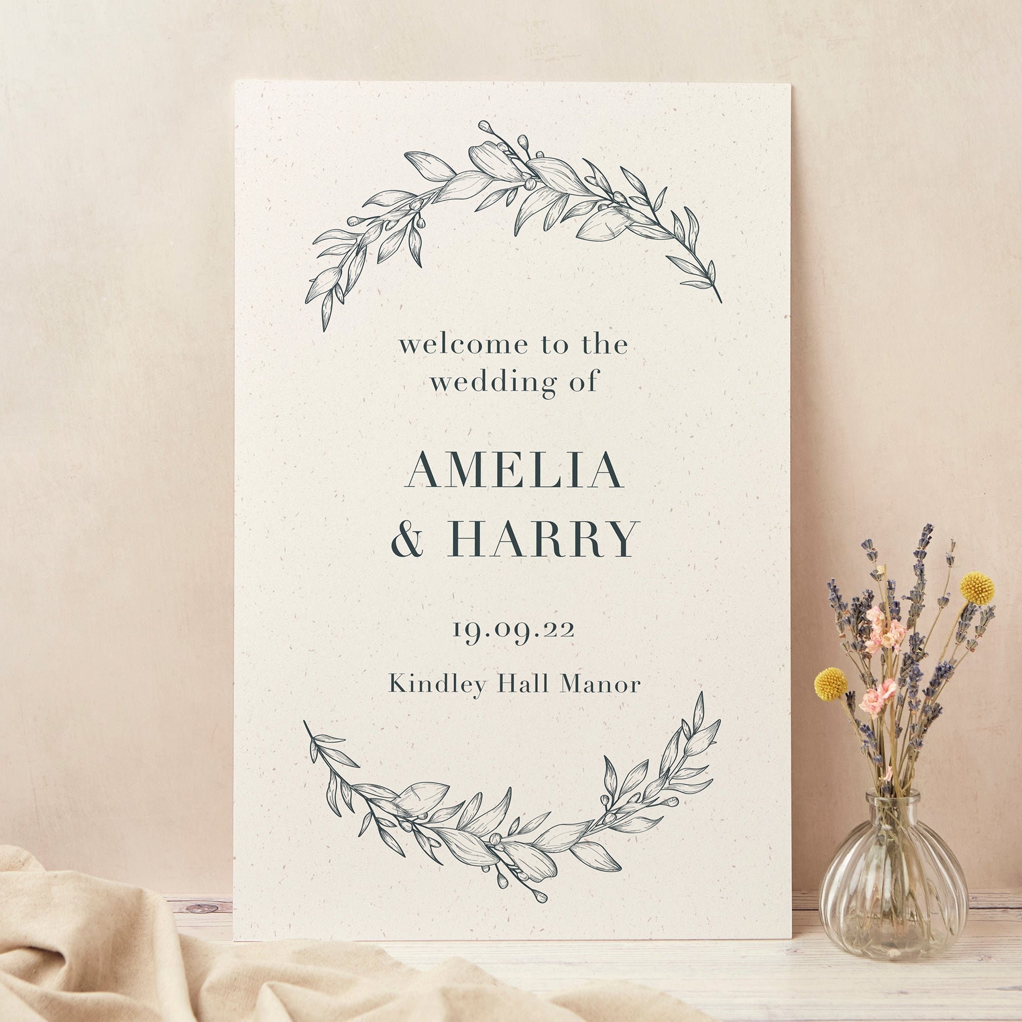 Wedding Welcome Sign, Custom Large Board, Printed, Foliage Monogram