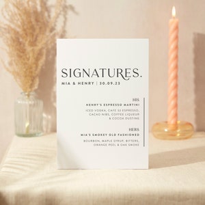 Signatur Getränke Zeichen | Hochzeit Zeichen | A5 Stabiles Foamex Schild | Minimales Layout