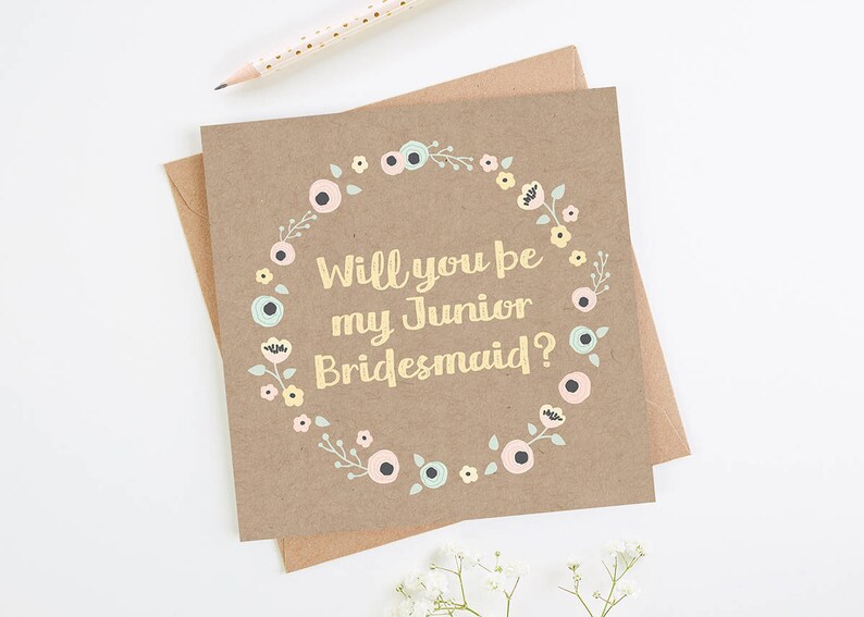 Will You Be My Junior Bridesmaid Kraft Floral Card