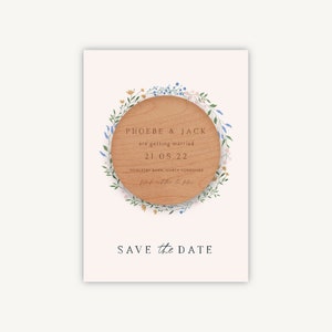Wedding Save the Date Magnet - Wooden Engraved Save the Dates - Rustic Wedding - Wildflower Wreath