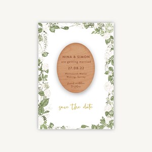 Wedding Save the Date - Wooden Engraved Magnet Save the Date - White Floral Save the Date