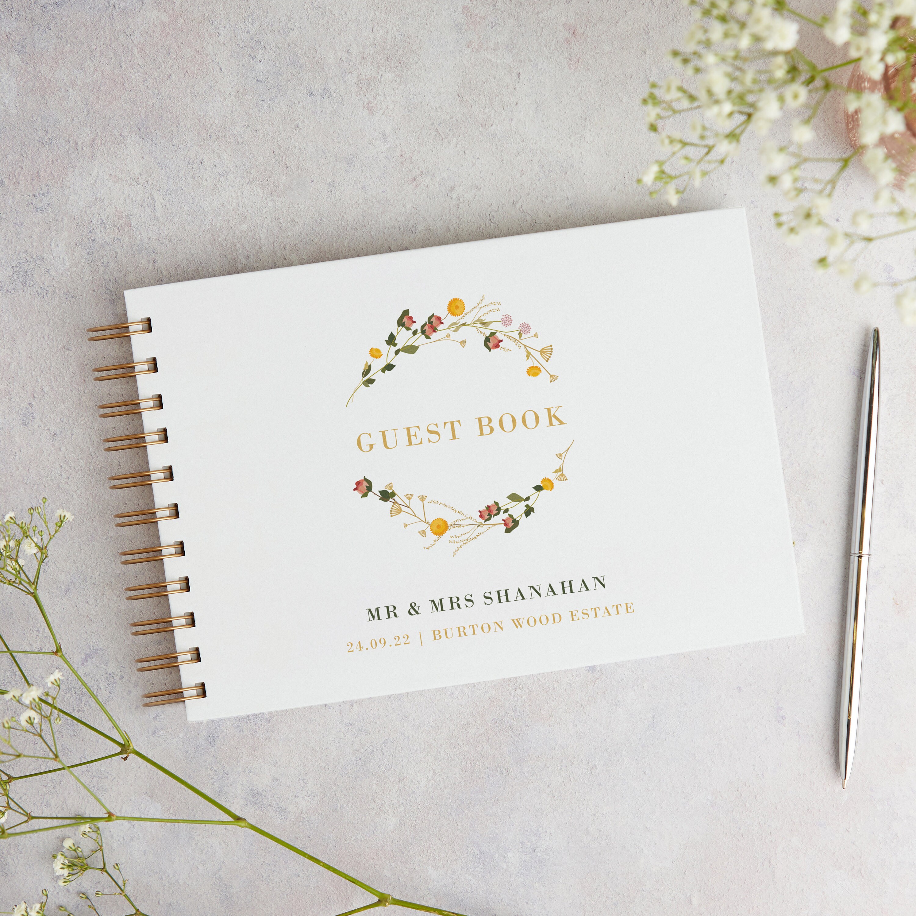 Rustic Wildflowers Wedding Guest Book